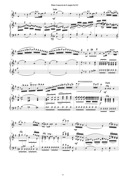 Mozart - Flute Concerto in G major K 313 for Flute and Piano - Score and Part image number null