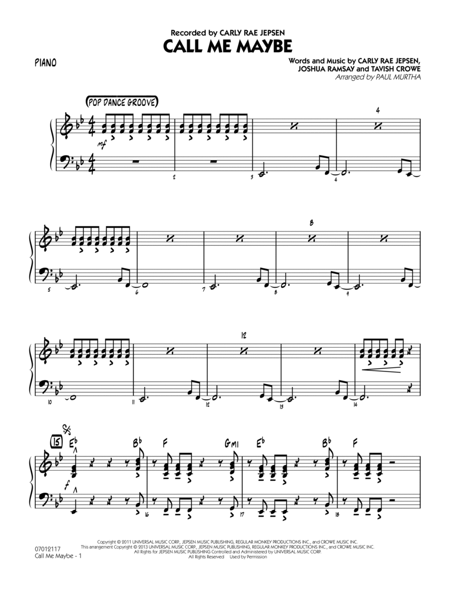 Call Me Maybe - Piano Jazz Ensemble scores gallery preview page 1