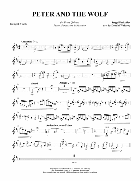 Peter and the Wolf for Brass Quintet, Piano, Percussion and Narrator image number null