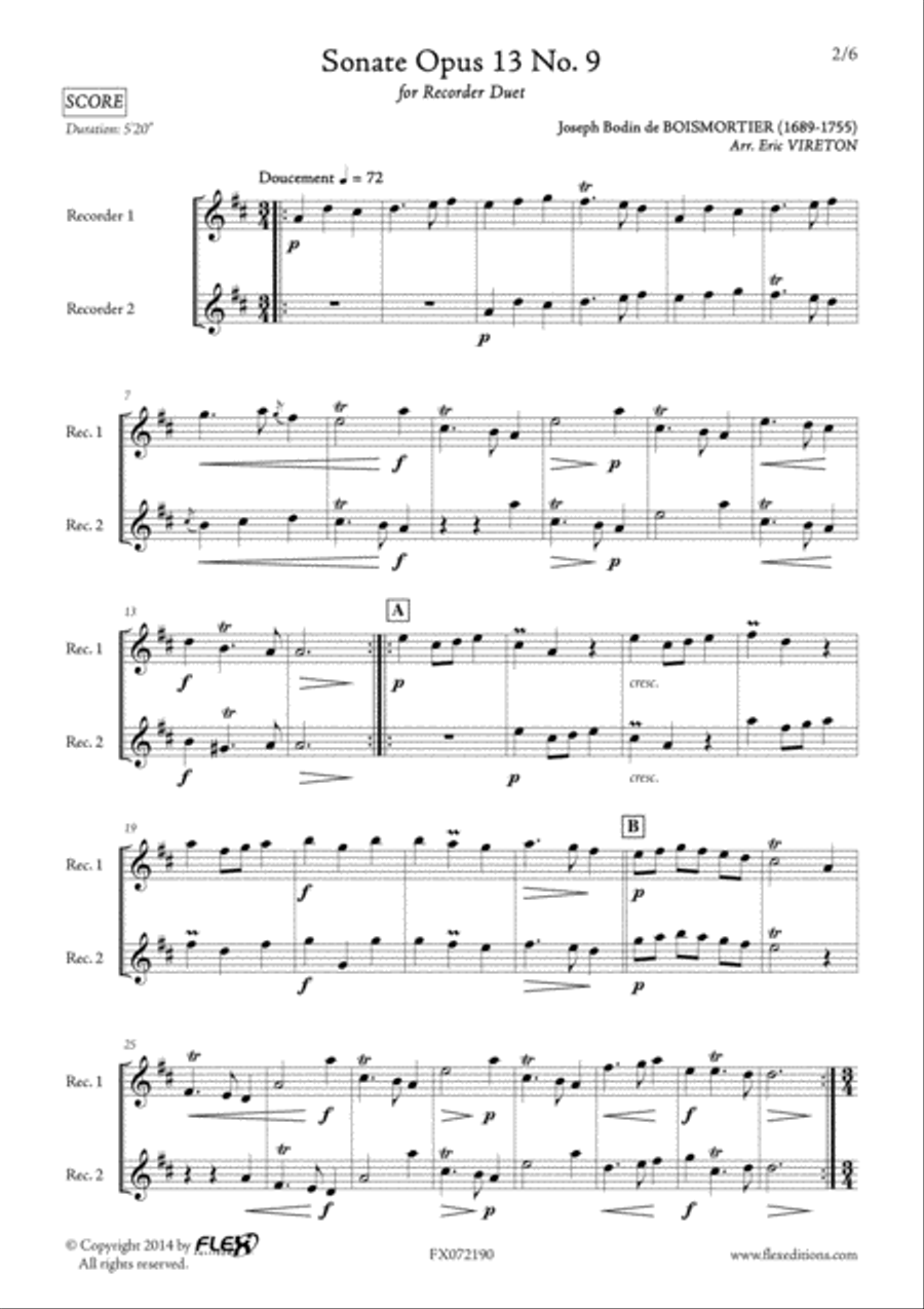 Sonata Opus 13 No. 9 Woodwind Duet scores gallery preview page 2