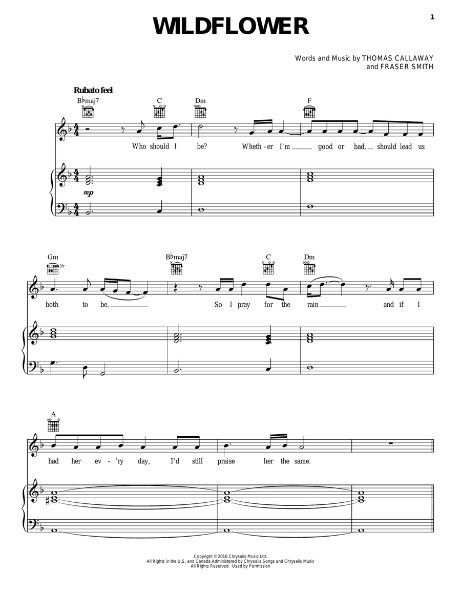 Wildflower Piano, Vocal, Guitar scores gallery preview page 1