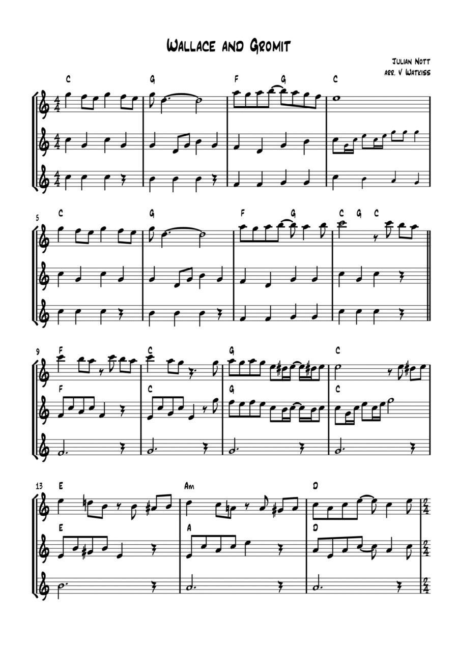 Wallace And Gromit Theme Large Ensemble scores gallery preview page 1