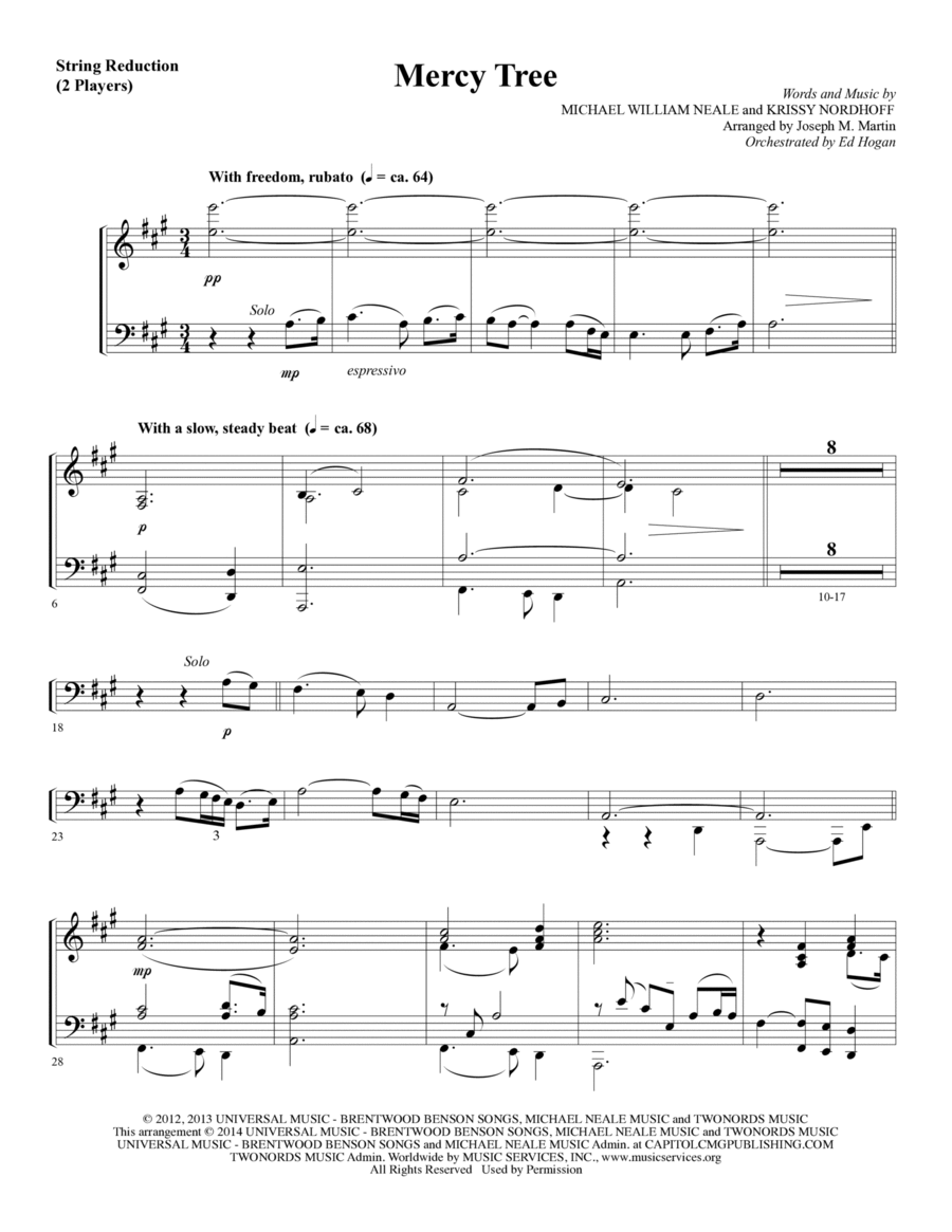 Mercy Tree - Keyboard String Reduction Choir scores gallery preview page 1