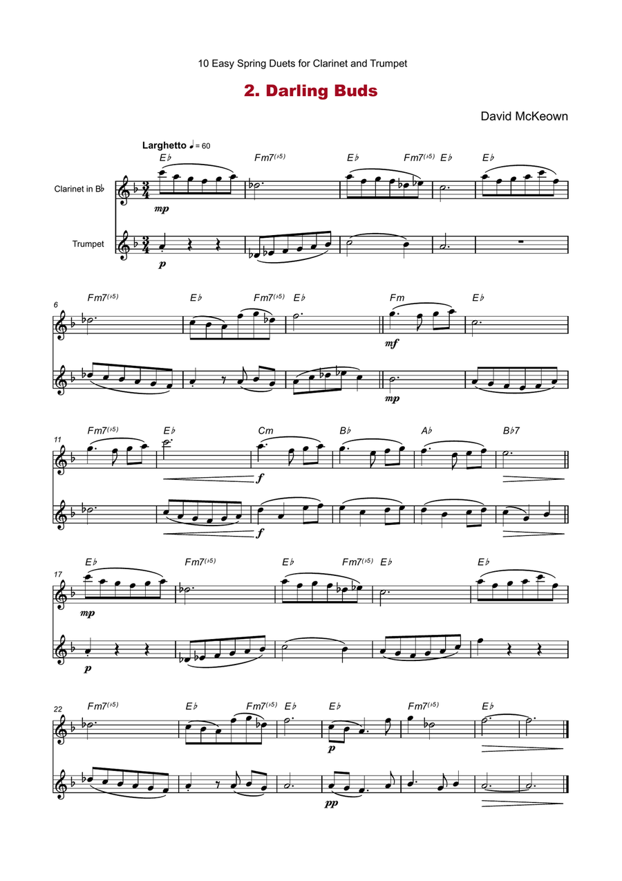 10 Easy Spring Duets for Clarinet and Trumpet Clarinet scores gallery preview page 4