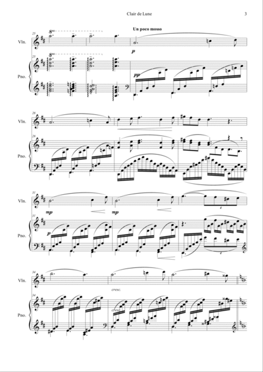 Clair de Lune in D Violin Solo scores gallery preview page 3