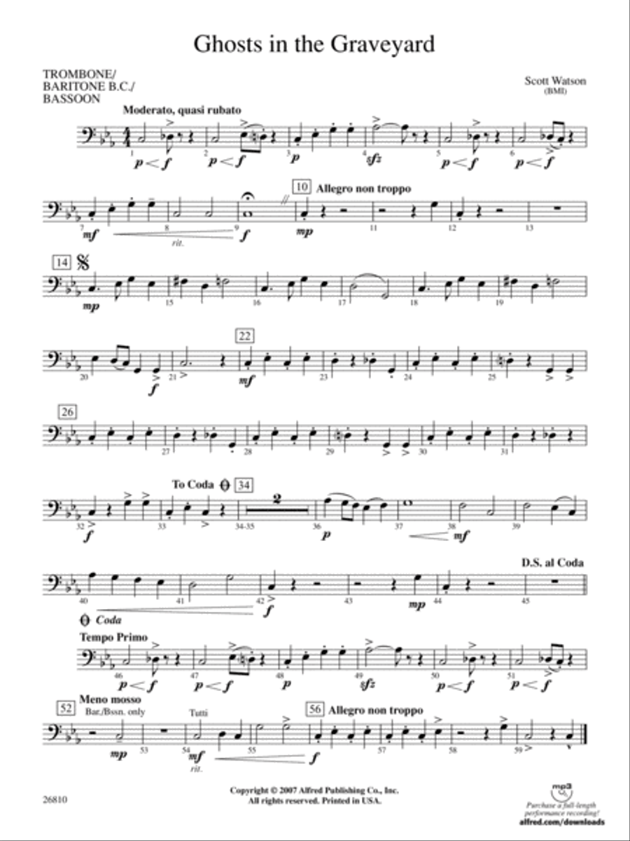 Ghosts in the Graveyard: 1st Trombone Concert Band scores gallery preview page 1