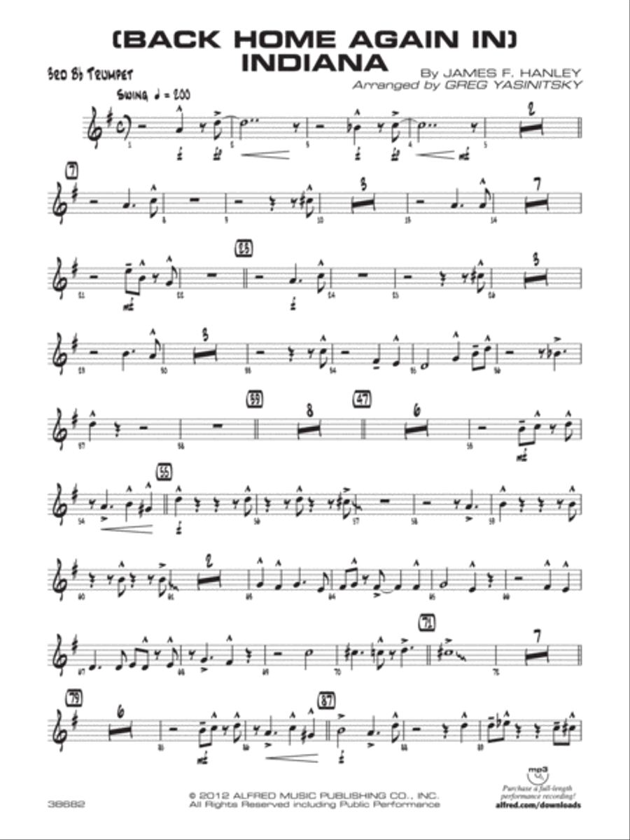 (Back Home Again In) Indiana: 3rd B-flat Trumpet Jazz Ensemble scores gallery preview page 1