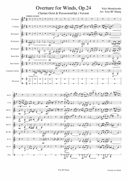 Mendelssohn: Overture for Winds Op.24 for Clarinet Choir image number null