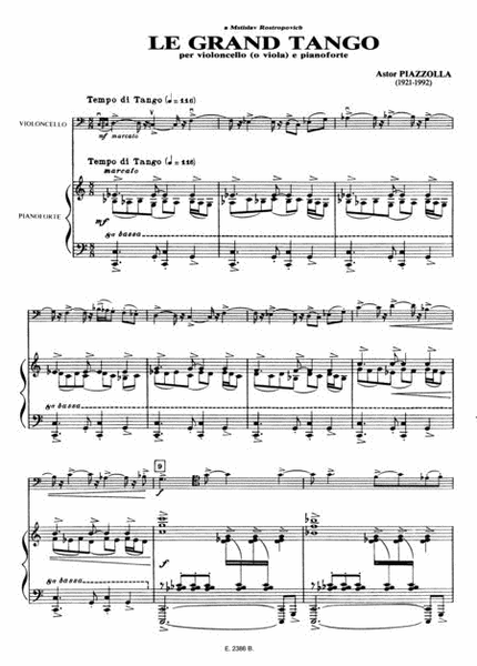 Le Grand Tango by Astor Piazzolla Cello Solo - Sheet Music