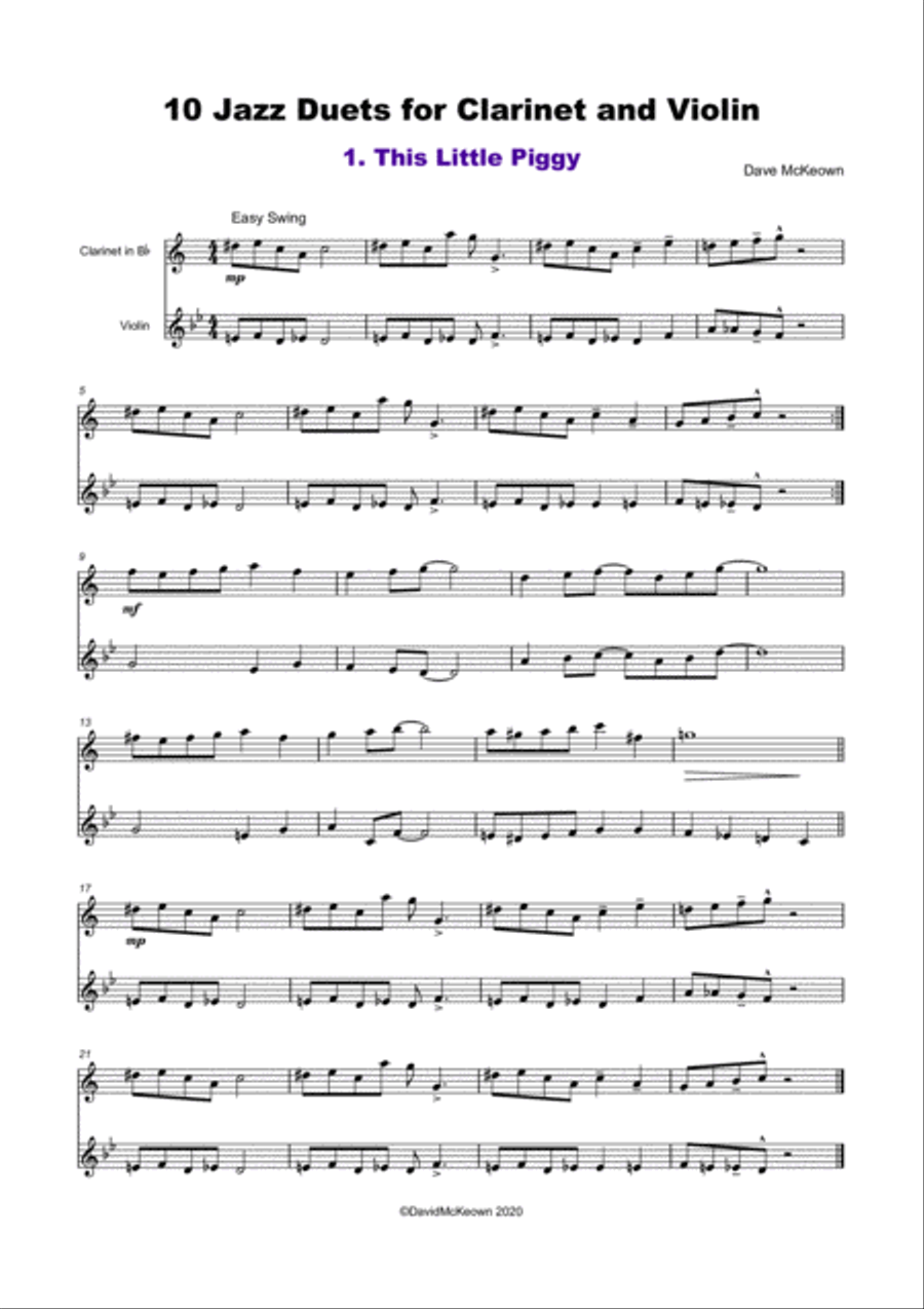 10 Jazz Duets for Clarinet and Violin Clarinet scores gallery preview page 2