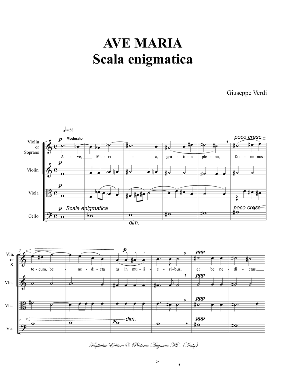 AVE MARIA - Scala enigmatica - G. Verdi - Arr. for Soprano and String Trio, or String Quartet String Quartet scores gallery preview page 2