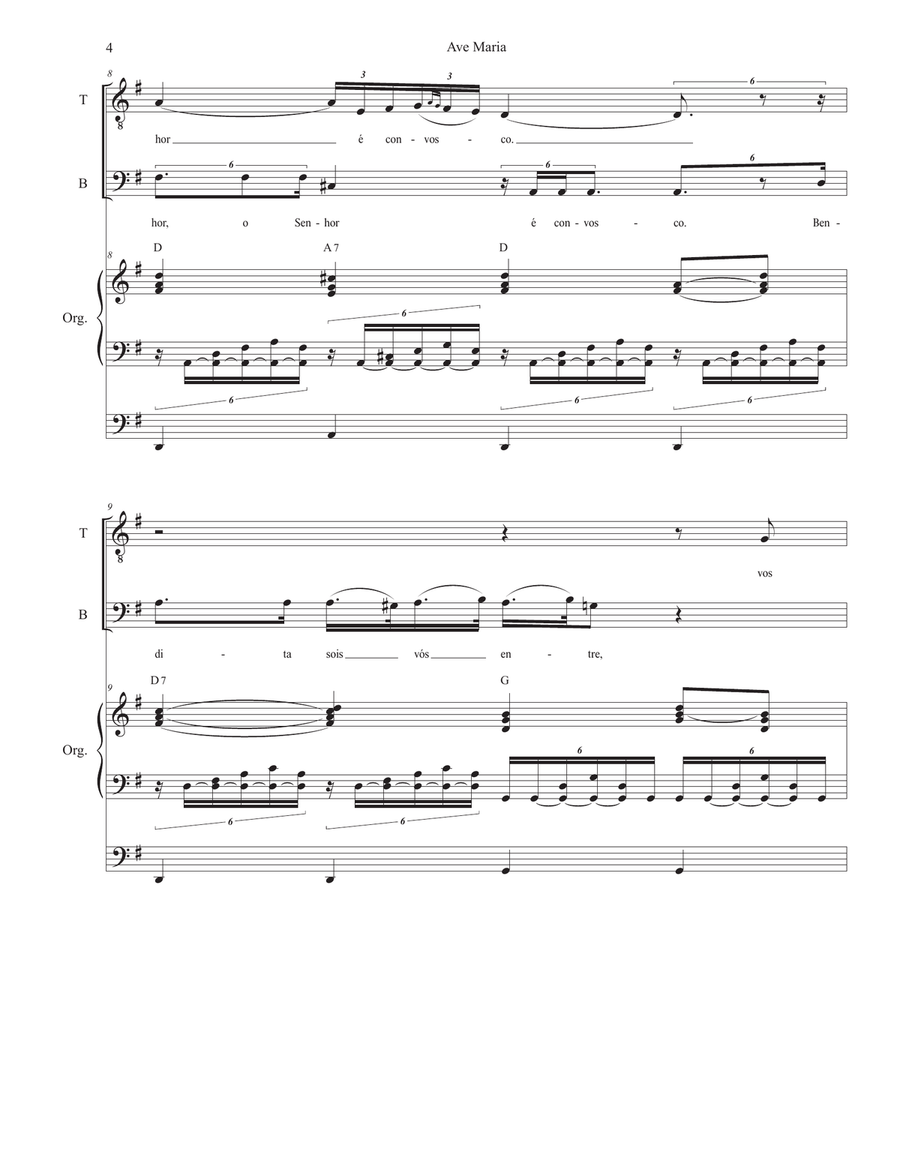 Ave Maria (Portuguese Lyrics - for 2-part choir (TB) - Low Key - Organ Accompaniment) TB scores gallery preview page 5
