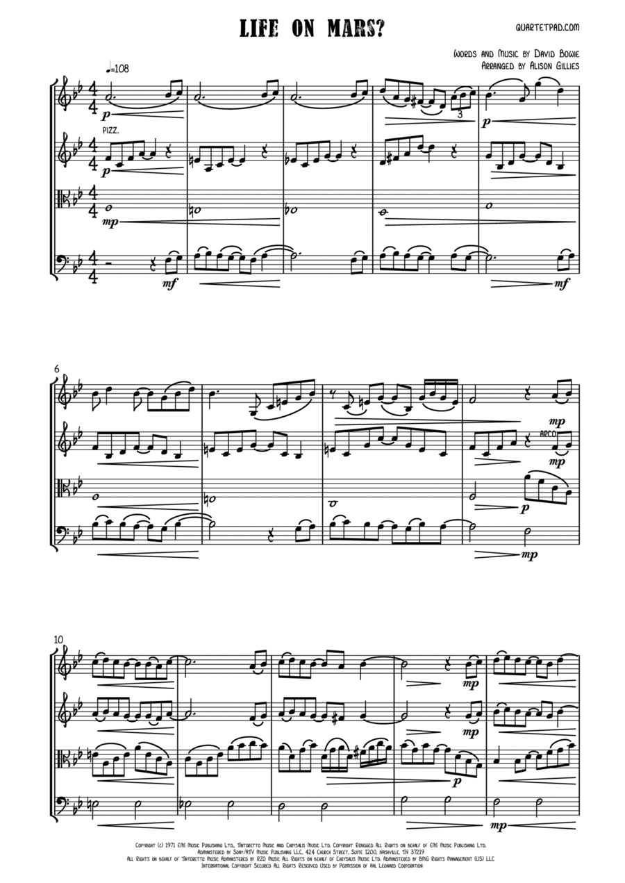Life On Mars String Quartet scores gallery preview page 1