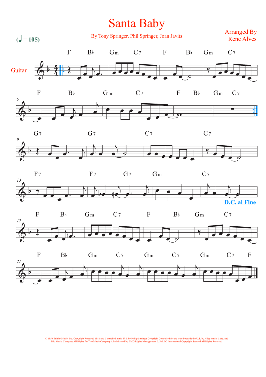 Santa Baby Piano, Vocal, Guitar scores gallery preview page 1