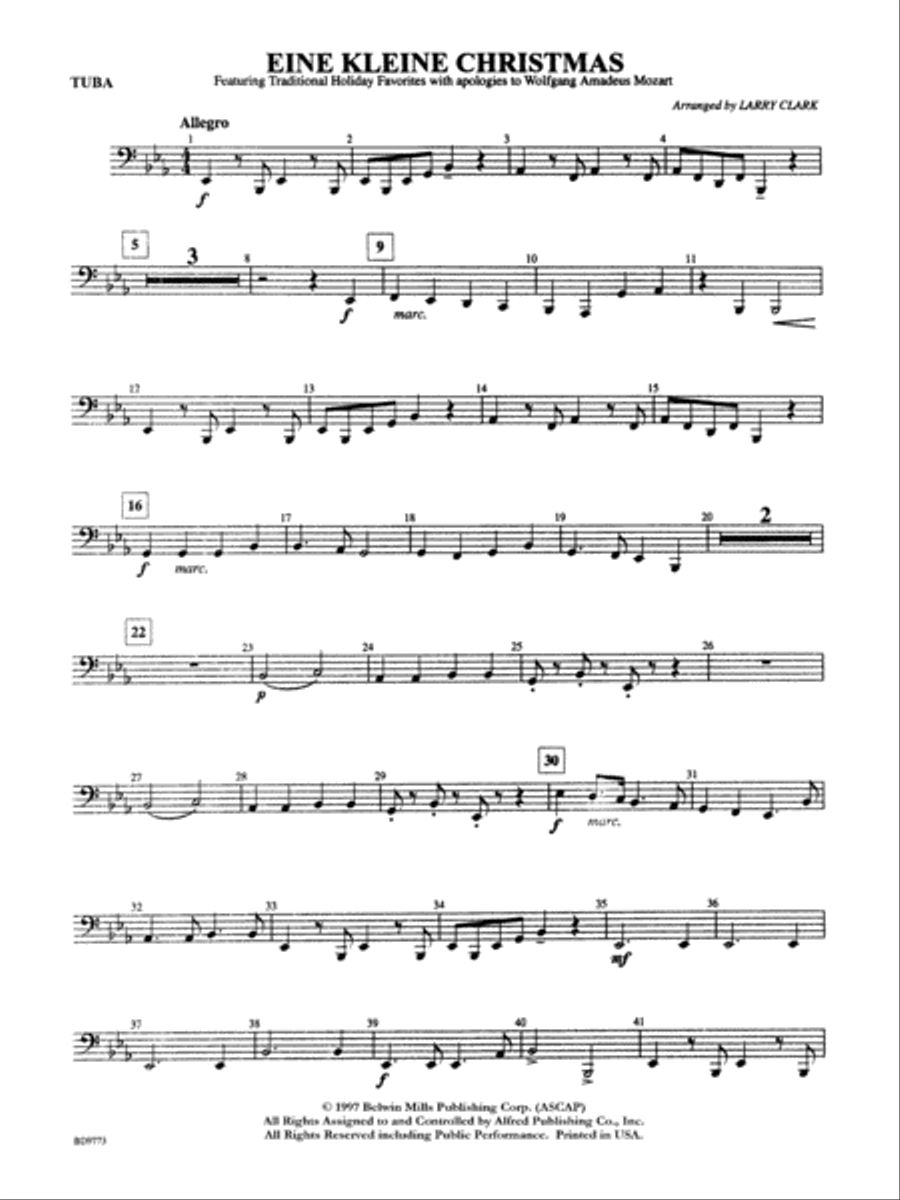 Eine Kleine Christmas (featuring Traditional Holiday Favorites (with apologies to Wolfgang Amadeus Mozart)): Tuba Concert Band scores gallery preview page 1