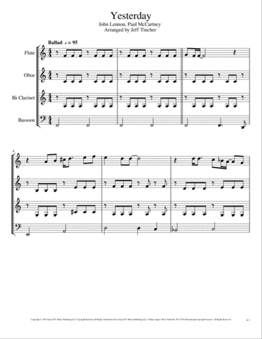 Yesterday Woodwind Quartet scores gallery preview page 2