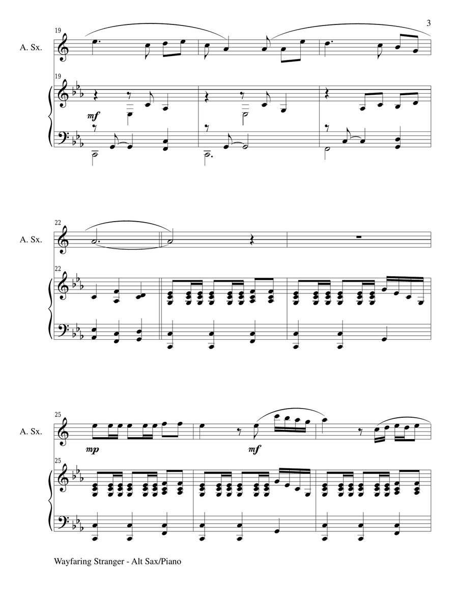 WAYFARING STRANGER (Alto Sax/Piano and Sax Part) Alto Saxophone scores gallery preview page 3