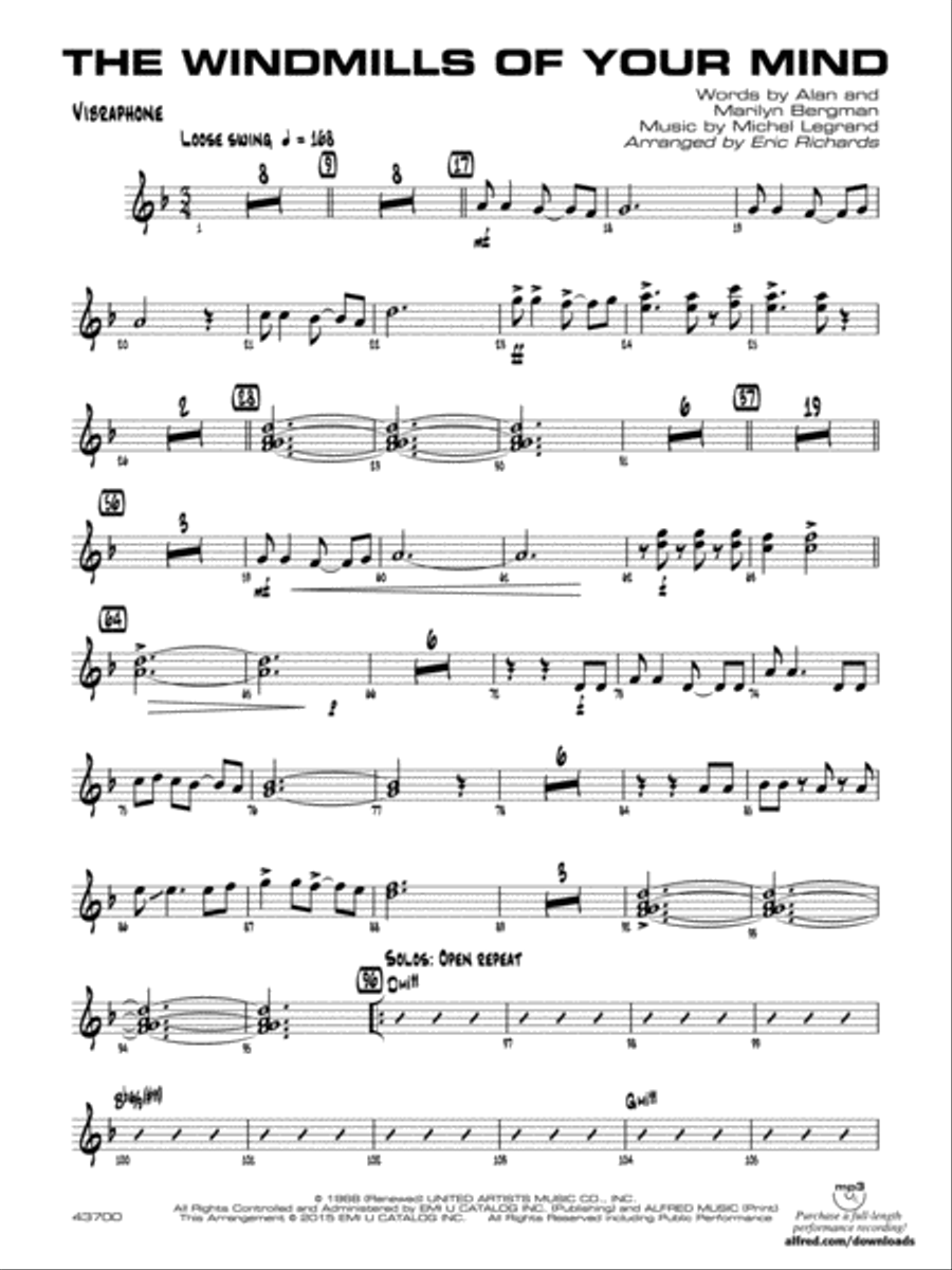 The Windmills of Your Mind: Vibraphone Jazz Ensemble scores gallery preview page 1