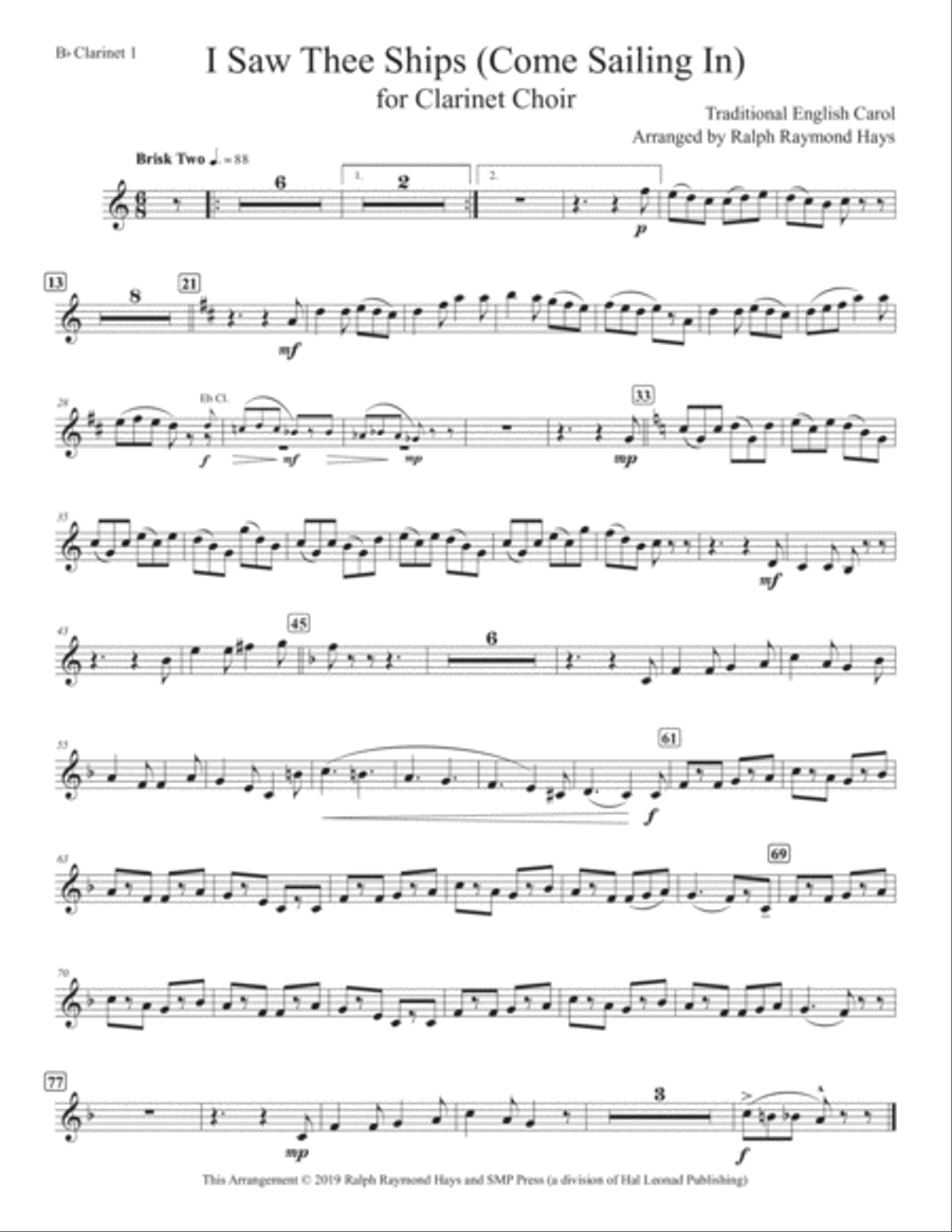 I Saw Three Ships (Come Sailing In) for clarinet choir Clarinet Choir scores gallery preview page 6
