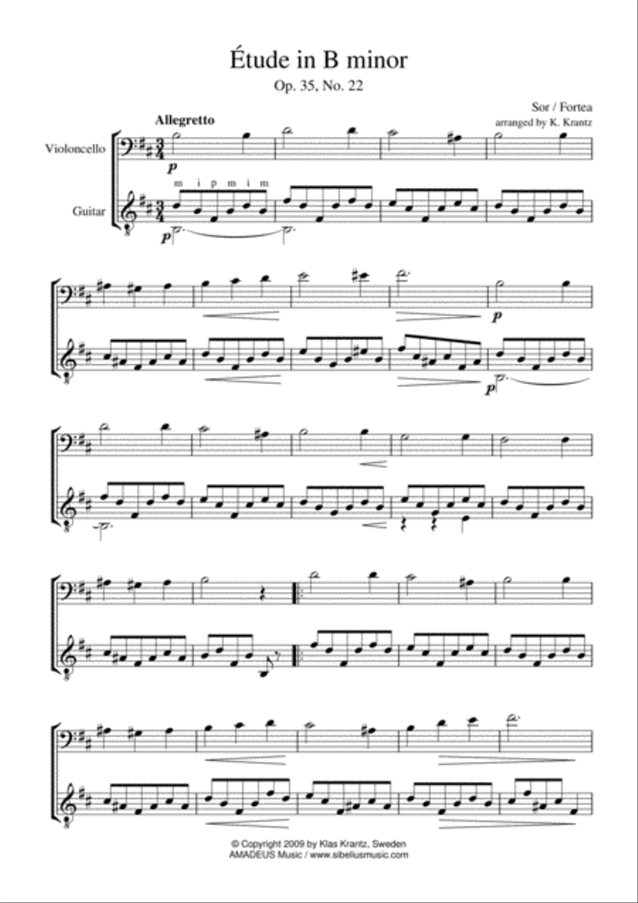 Etude / Study in B Minor for cello and guitar String Duet scores gallery preview page 2
