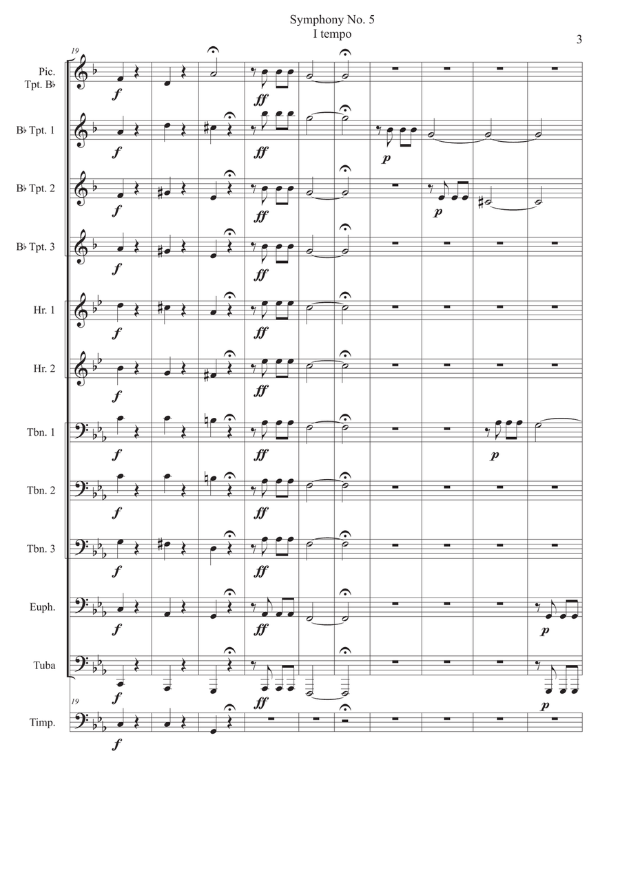Beethoven Symphony No.5 (1st Movement) for Eleven Brass Ensemble and Timpani Brass Ensemble scores gallery preview page 4