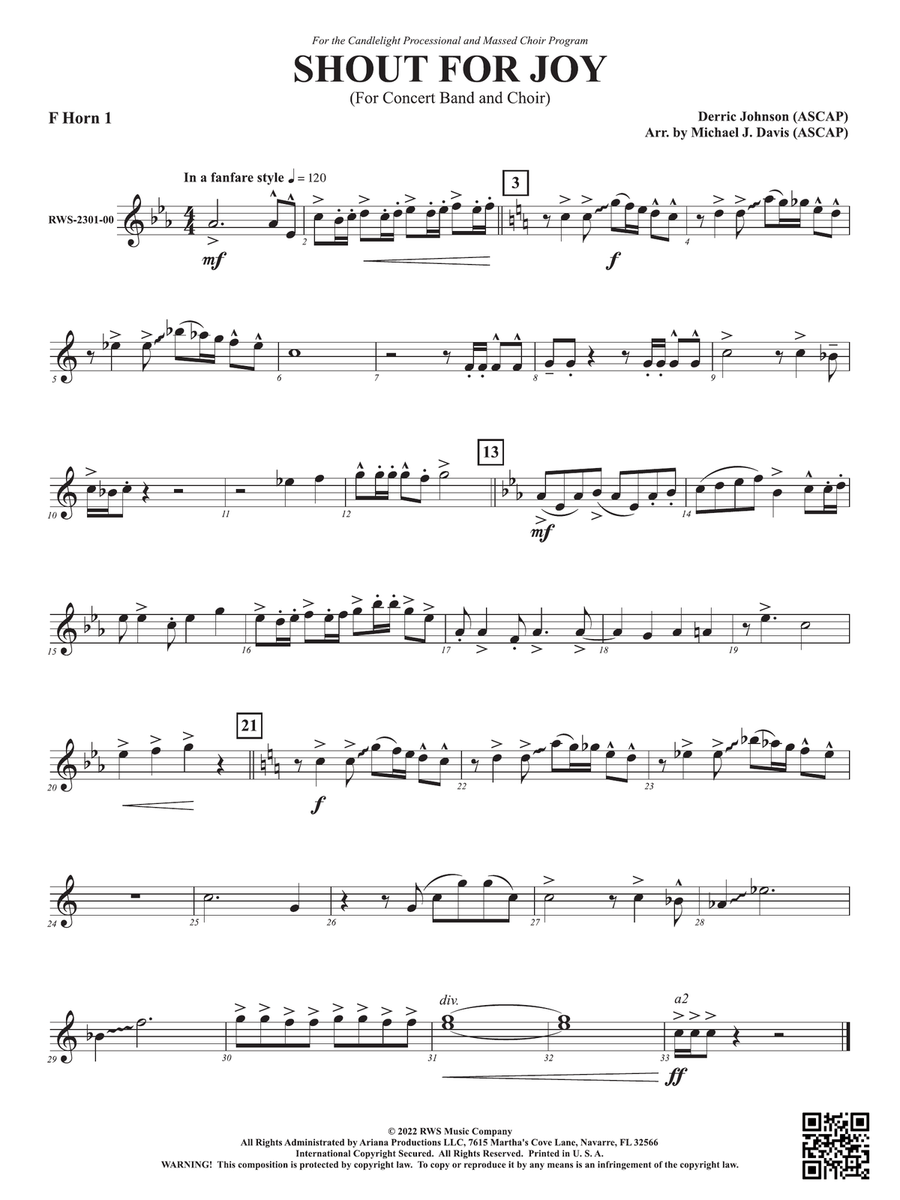 Shout for Joy - For Concert Band and Choir: 1st F Horn