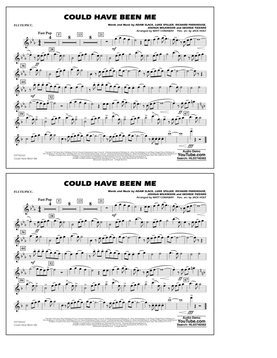 Could Have Been Me (arr. Matt Conaway) - Flute/Piccolo Marching Band scores gallery preview page 1