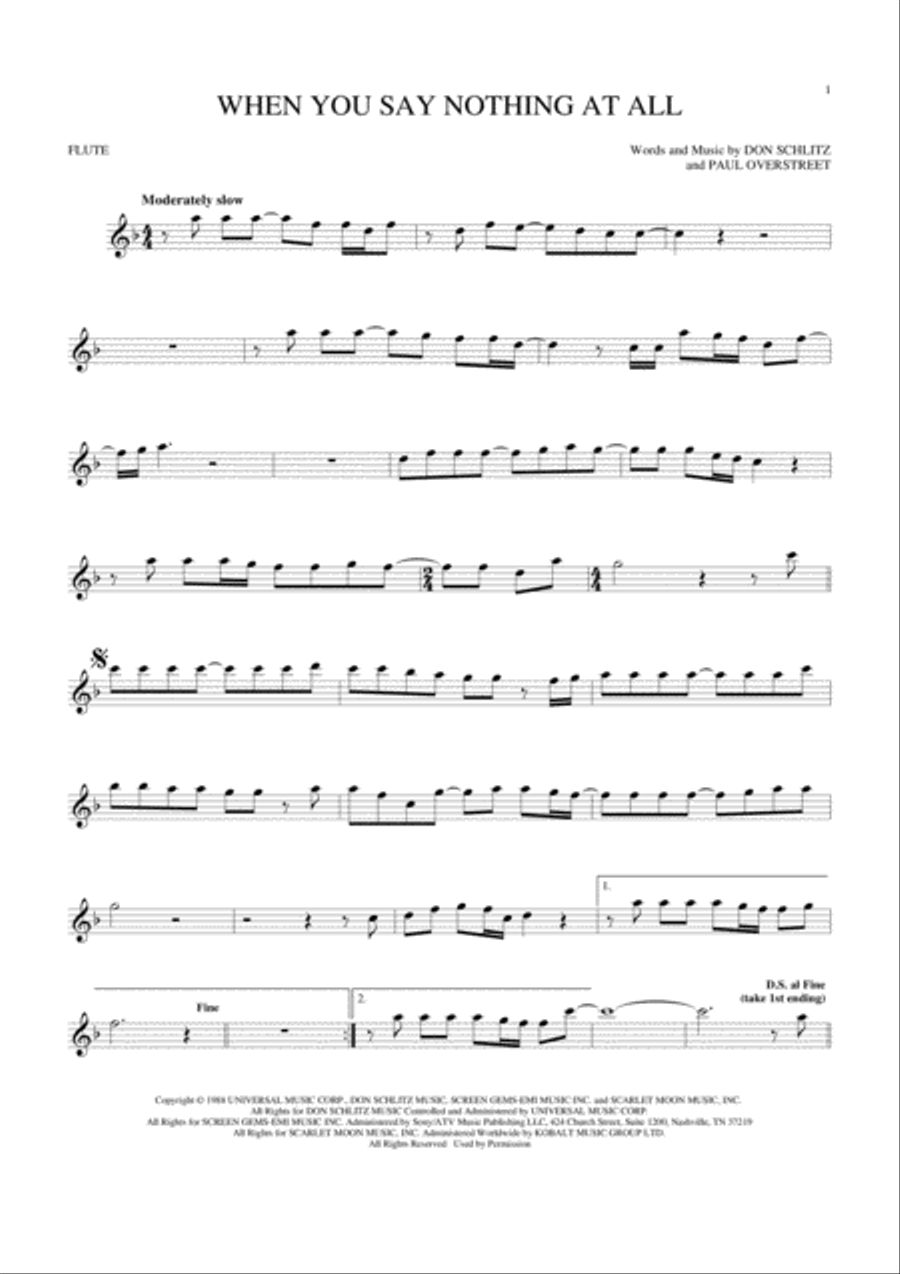 When You Say Nothing At All Flute Solo scores gallery preview page 1