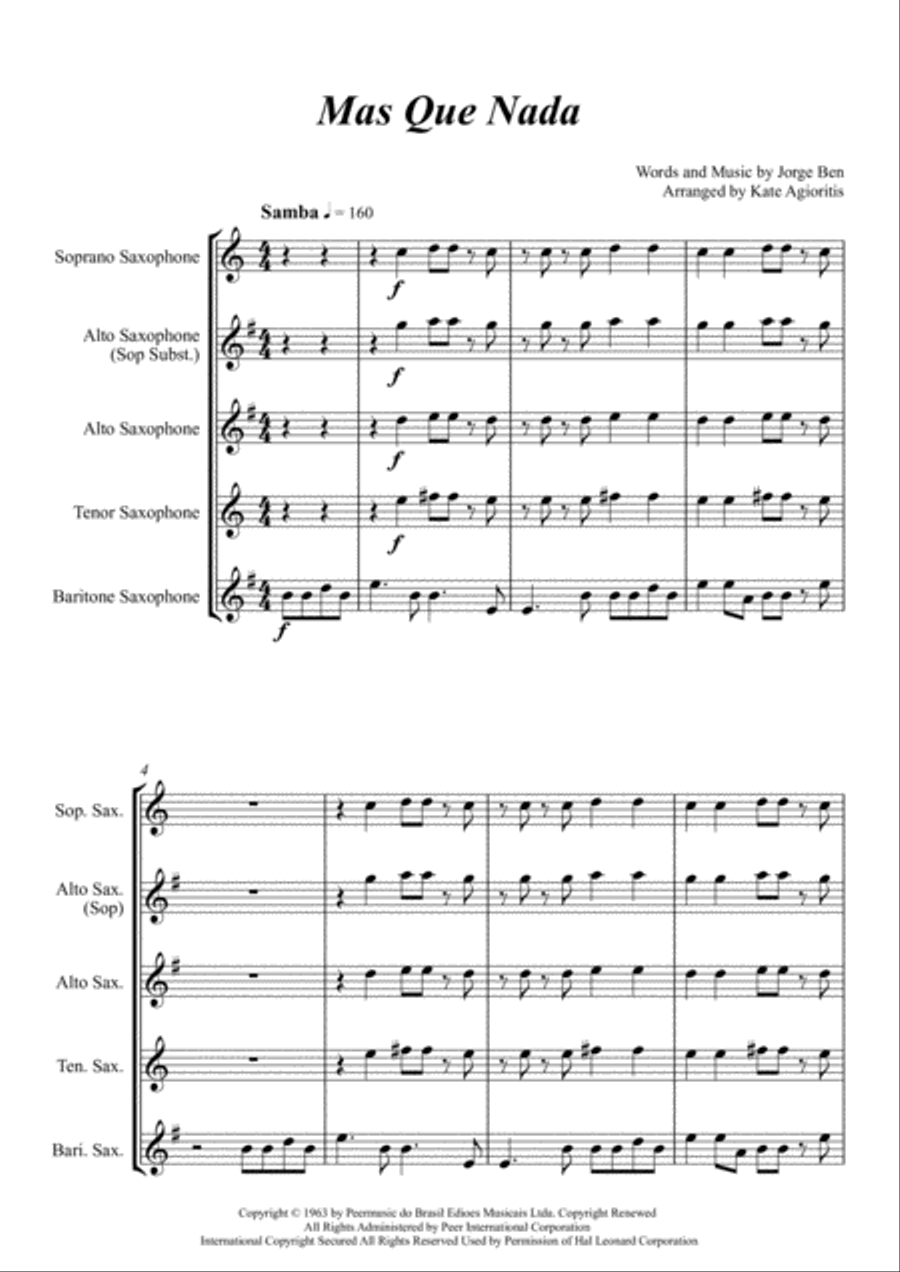 Mas Que Nada Mas Que Nada Saxophone Quartet scores gallery preview page 2