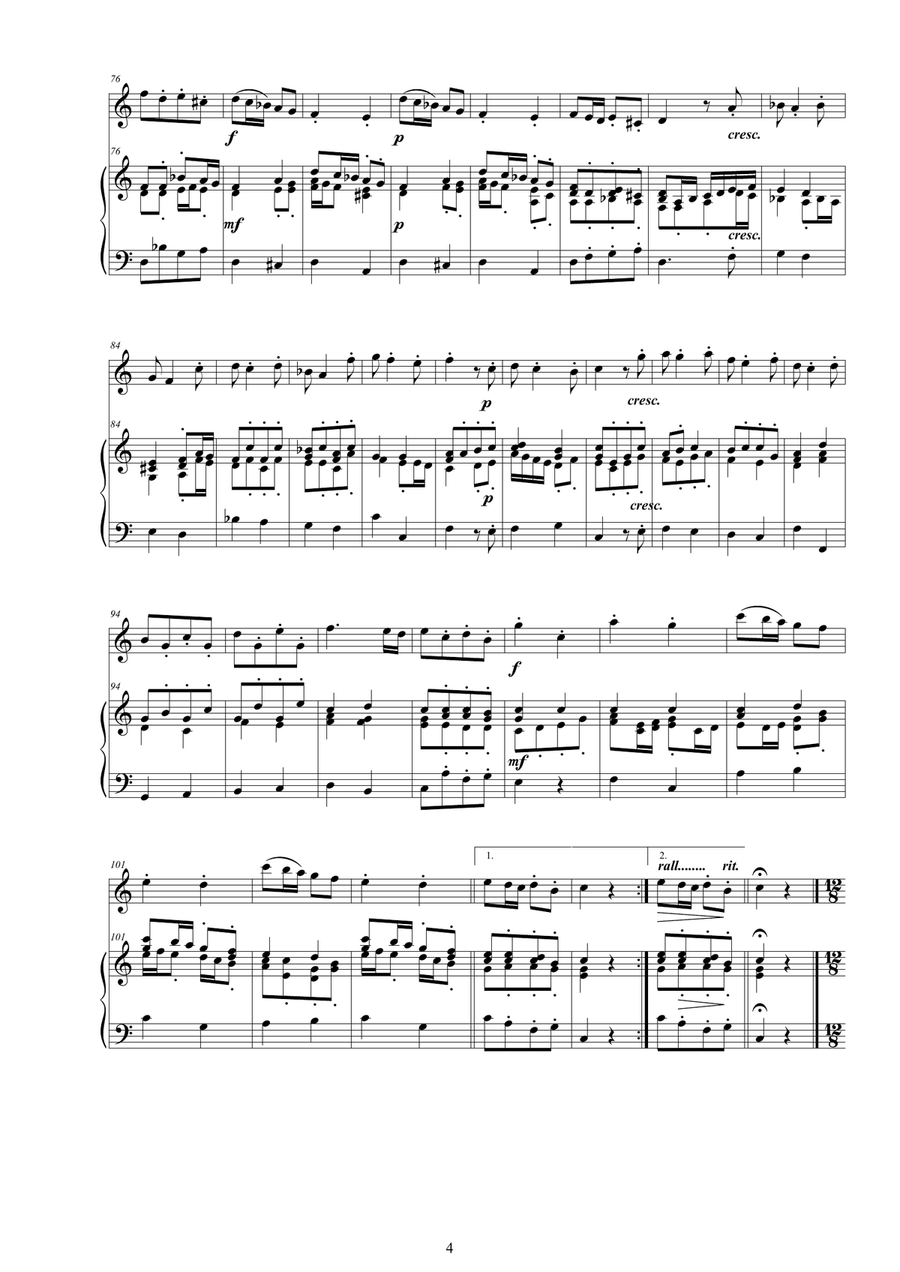 Vivaldi - Flute Sonata in C major RV 48 for Flute and Cembalo or Piano Flute scores gallery preview page 4