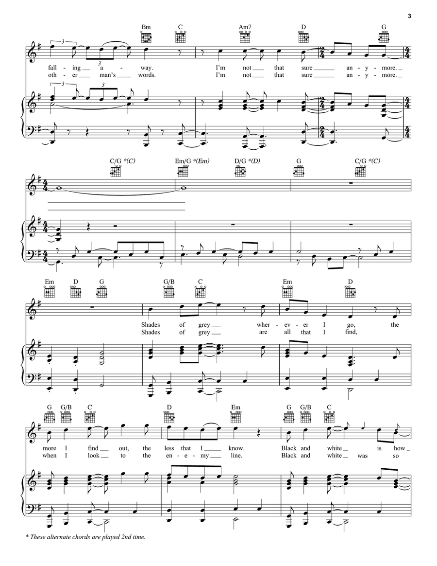 Shades Of Grey Piano, Vocal, Guitar scores gallery preview page 3
