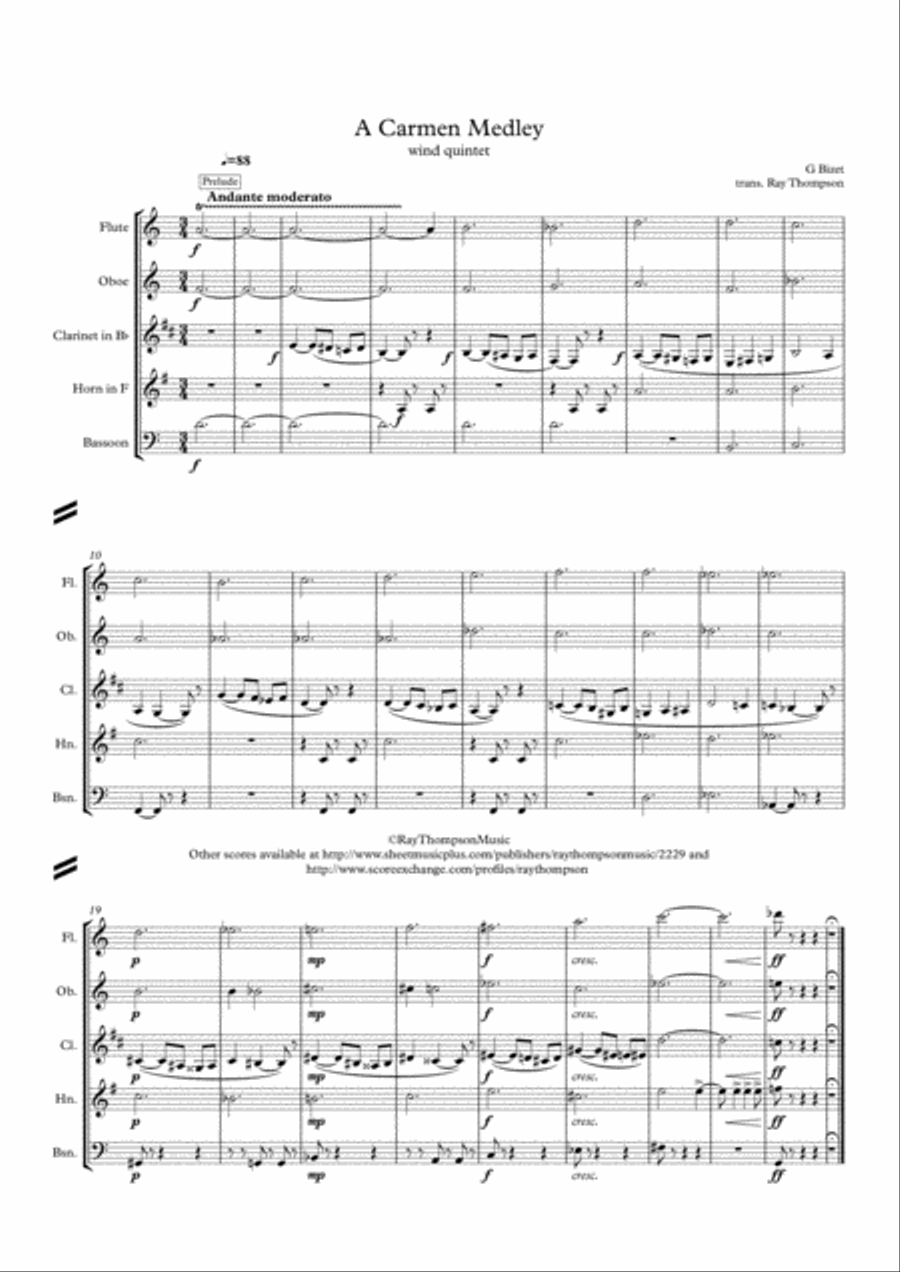 Bizet: A Carmen Medley - wind quintet Woodwind Quintet scores gallery preview page 2