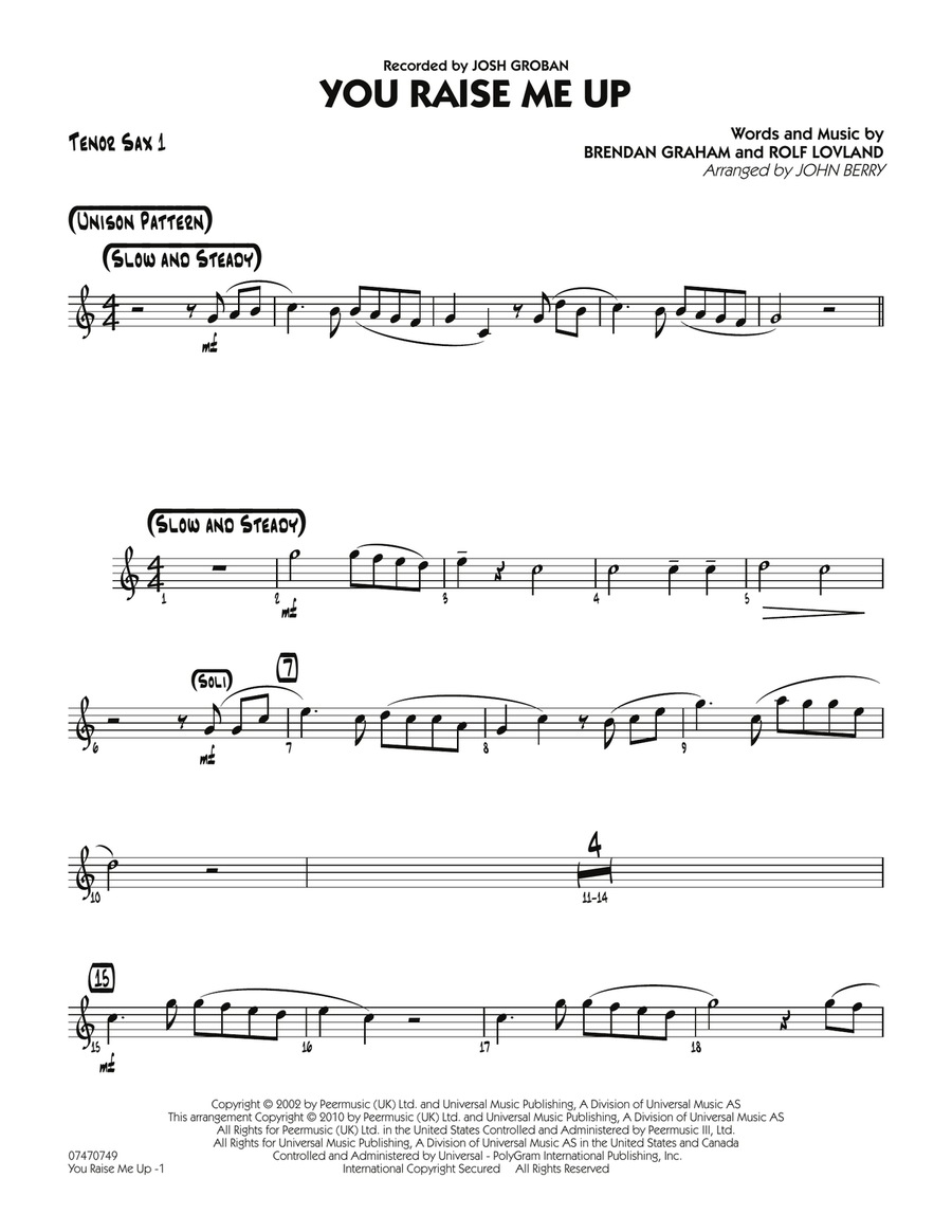 You Raise Me Up - Tenor Sax 1 Jazz Ensemble scores gallery preview page 1