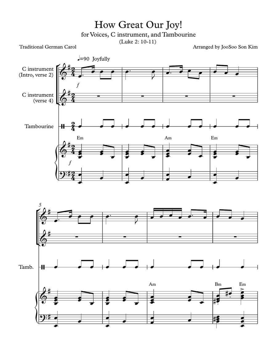 How Great Our Joy! (with C instrument and Tambourine) Piano, Vocal scores gallery preview page 1