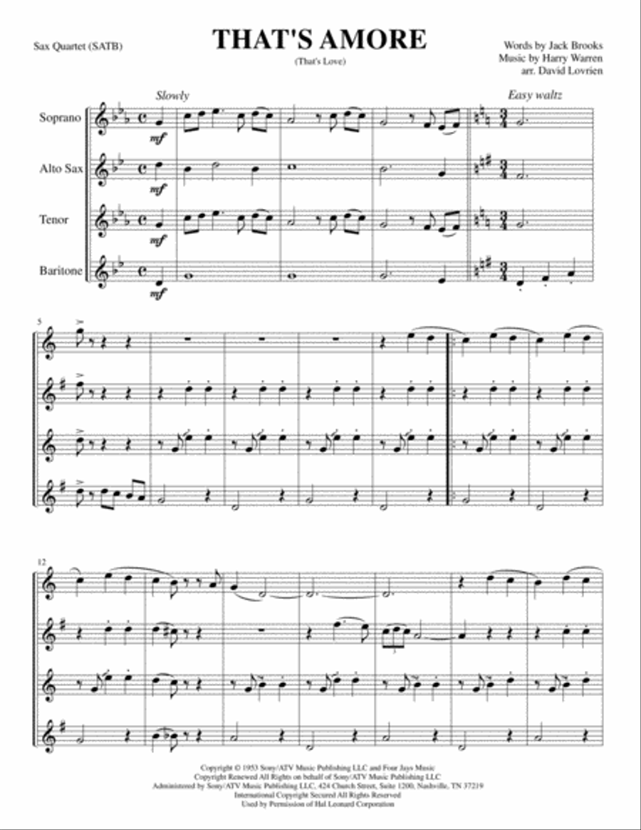 That's Amore (That's Love) Woodwind Quartet scores gallery preview page 1