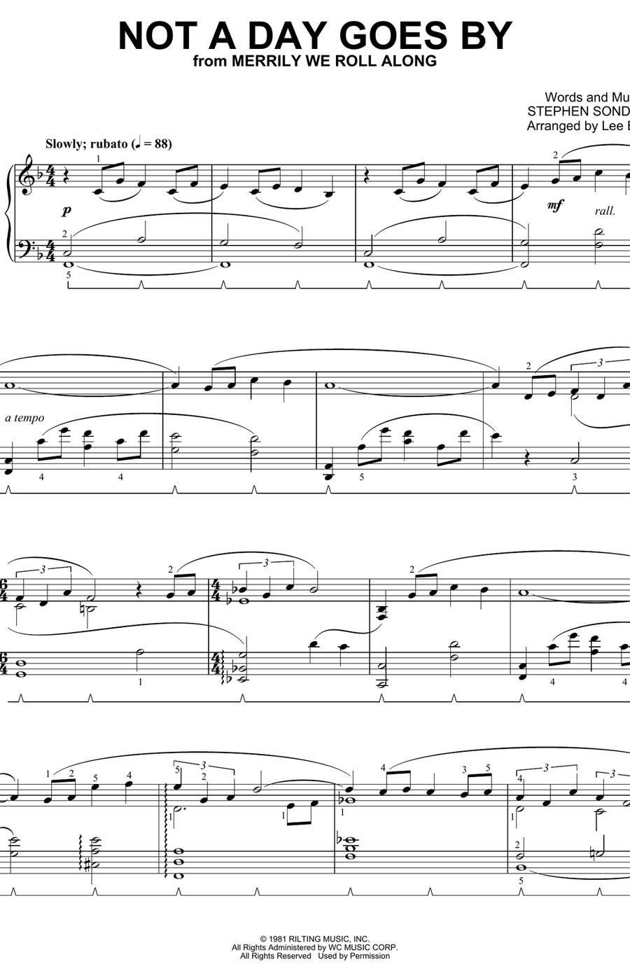 Not A Day Goes By (from Merrily We Roll Along) (arr. Lee Evans) Piano Solo scores gallery preview page 1