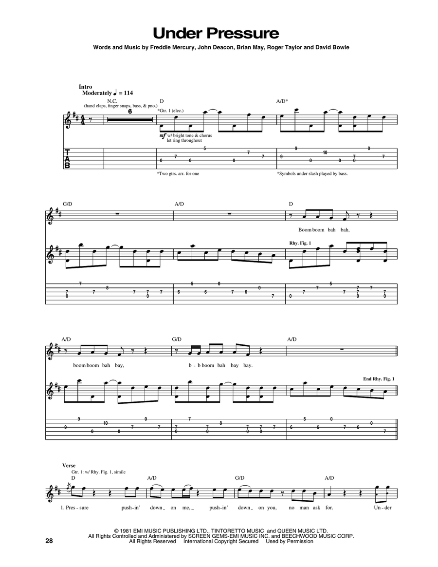 Under Pressure Under Pressure Acoustic Guitar scores gallery preview page 1
