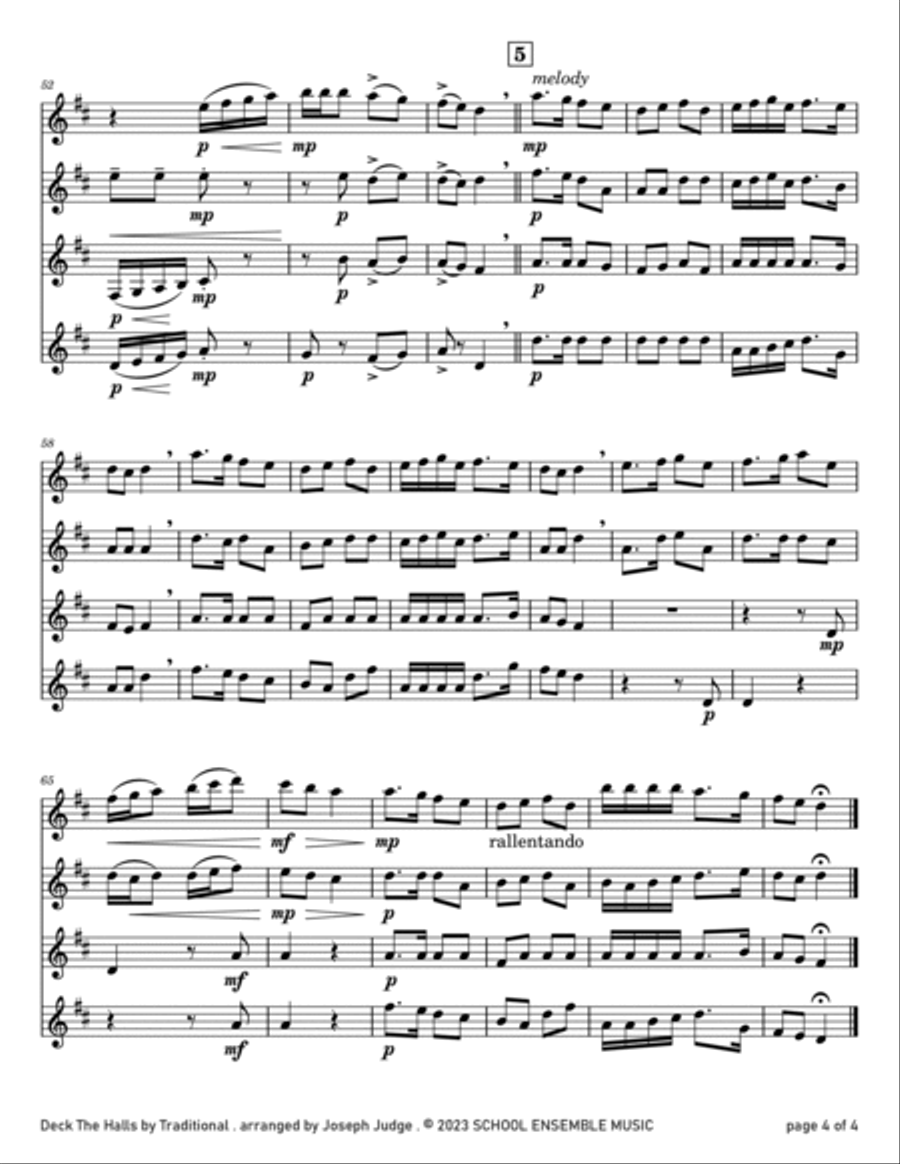 Deck The Halls for Clarinet Quartet in Schools Clarinet Quartet scores gallery preview page 4