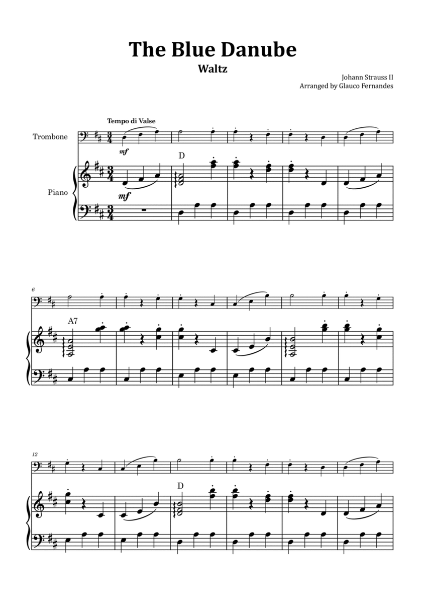 The Blue Danube - Trombone and Piano with Chord Notations image number null