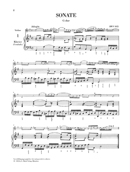 3 Sonatas for Violin and Piano (Harpsichord) BWV 1020, 1021, 1023