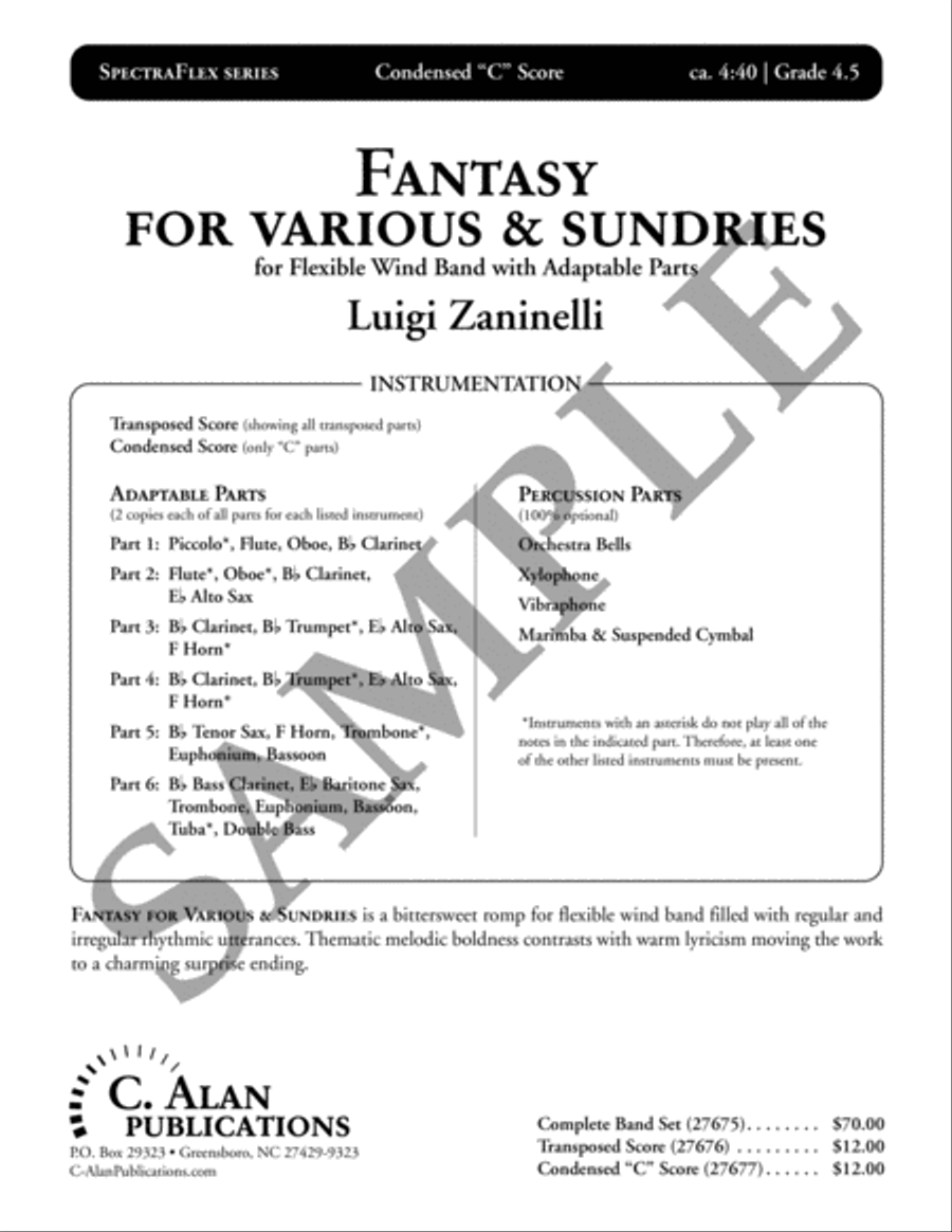 Fantasy for Various & Sundries (condensed score) Flexible/Adaptable scores gallery preview page 2