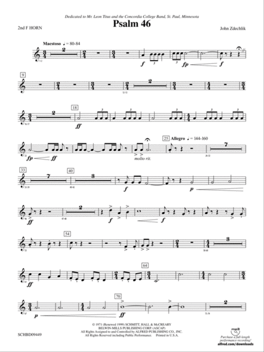 Psalm 46: 2nd F Horn Concert Band scores gallery preview page 1