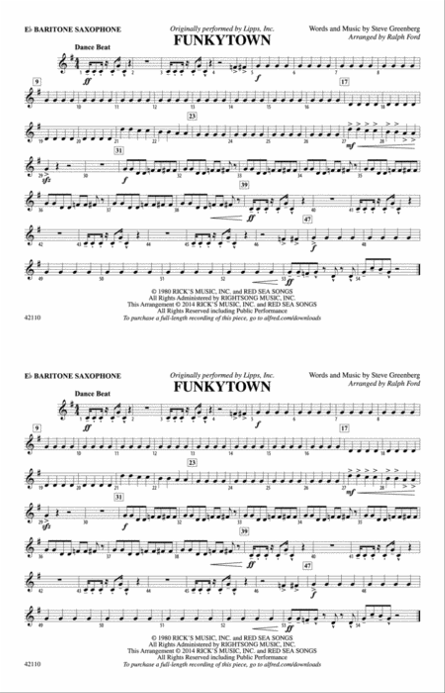 Funkytown: E-flat Baritone Saxophone Marching Band scores gallery preview page 1