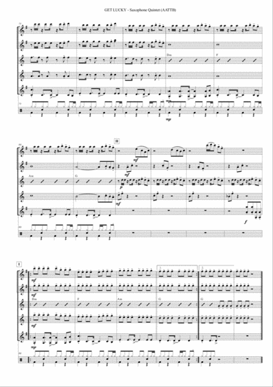 Get Lucky Saxophone Quintet scores gallery preview page 6