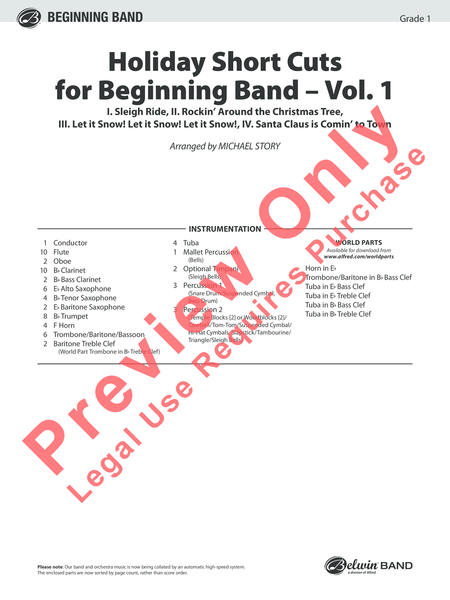 Holiday Short Cuts for Beginning Band -- Vol. 1