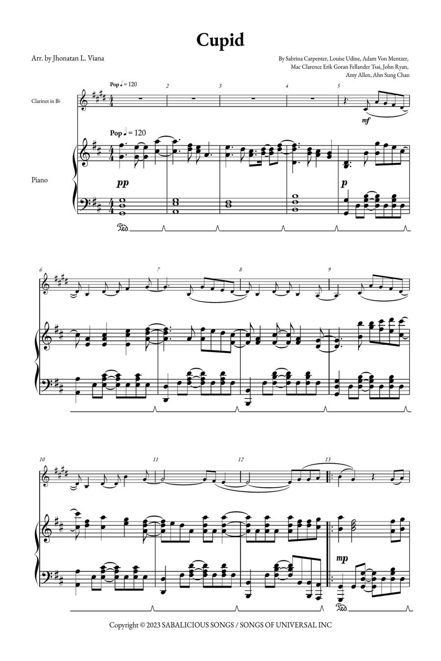 Cupid - Twin Version (Feat. Sabrina Carpenter) B-Flat Clarinet scores gallery preview page 1