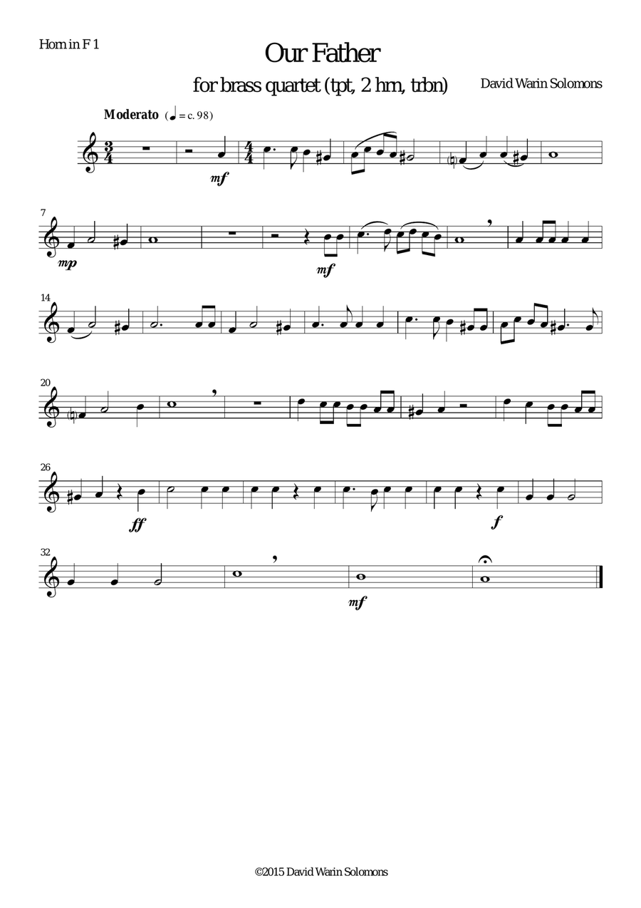 Our Father for brass quartet (tpt, 2 hrn and tbn) Brass Quartet scores gallery preview page 3