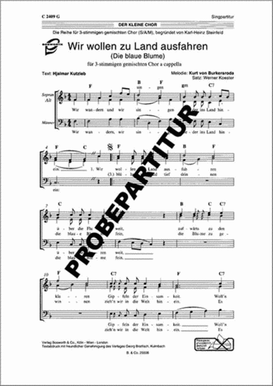 Wir wollen zu Land ausfahren Mixed Choir scores gallery preview page 1