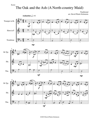 The Oak and the Ash (A North country maid) for brass trio (trumpet, horn, trombone)