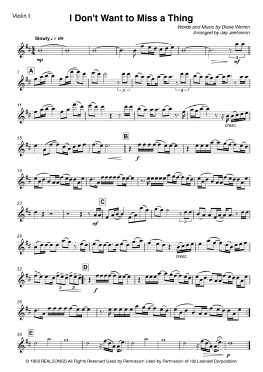 I Don't Want To Miss A Thing String Quartet scores gallery preview page 2